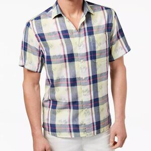 TOMMY BAHAMA Men's Plaid Palm-Print Cotton Shirt size XXL